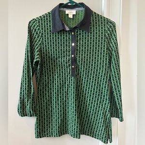Ann Taylor Loft Cotton Spandex Blouse - Navy & Green - Size Small